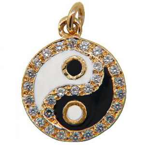 Colgante ying-yang con esmalte y piedras platabella enchapado rojo